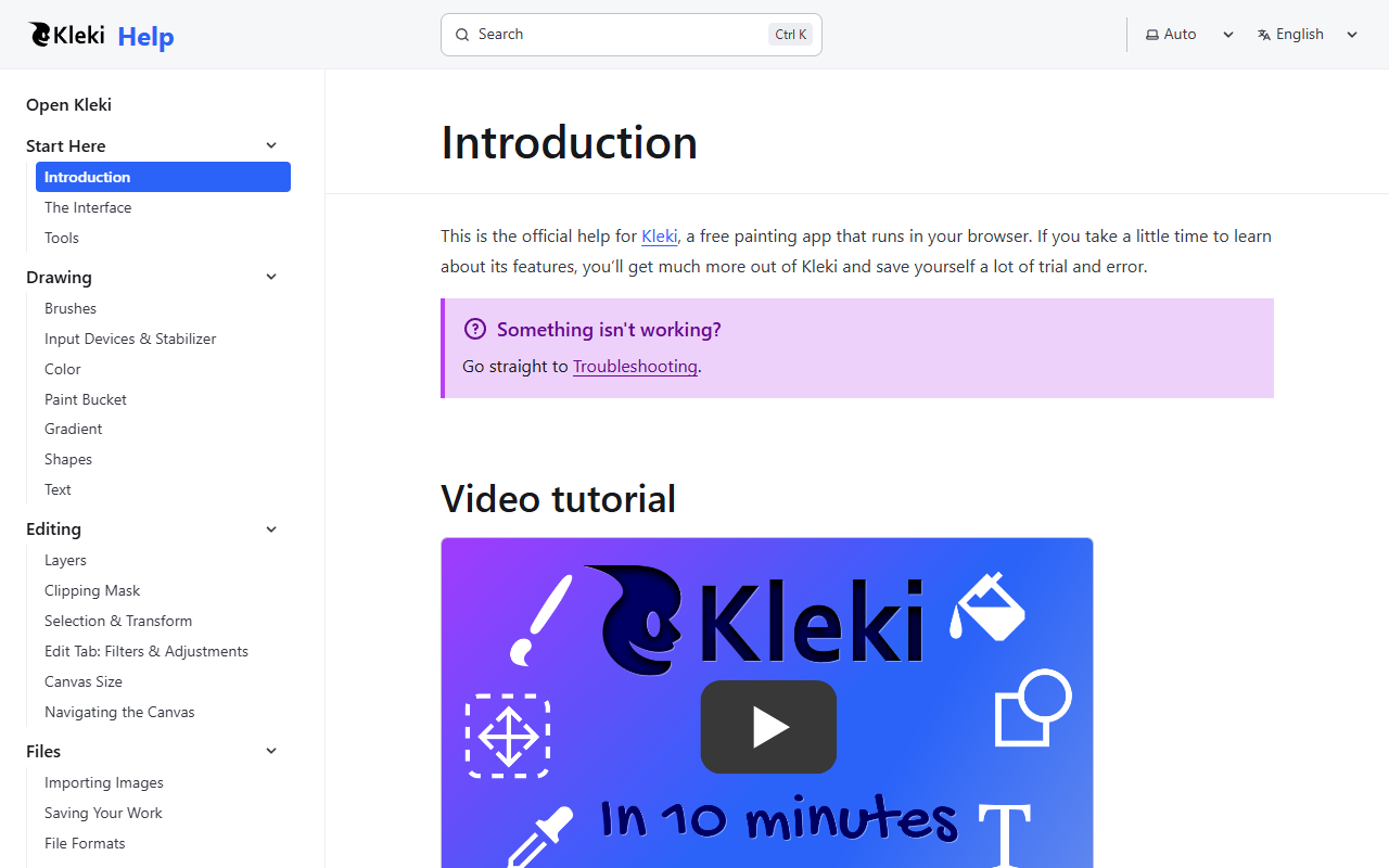 The new Kleki help page